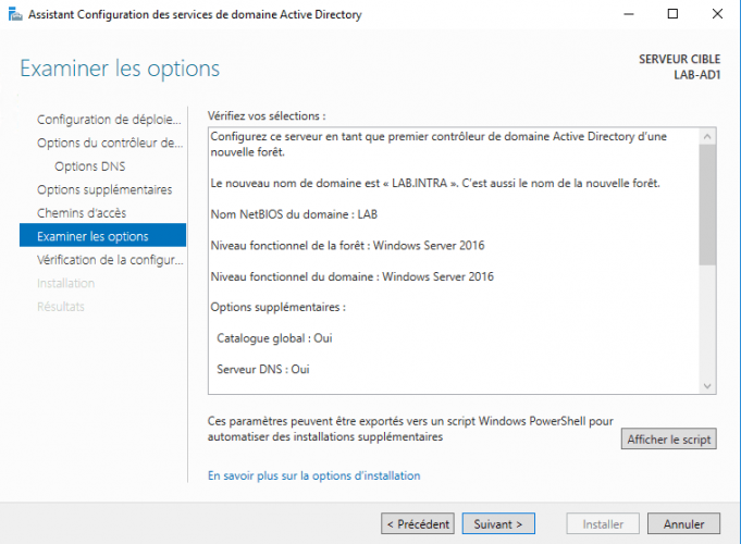 Résumé de la configuration de la forêt.