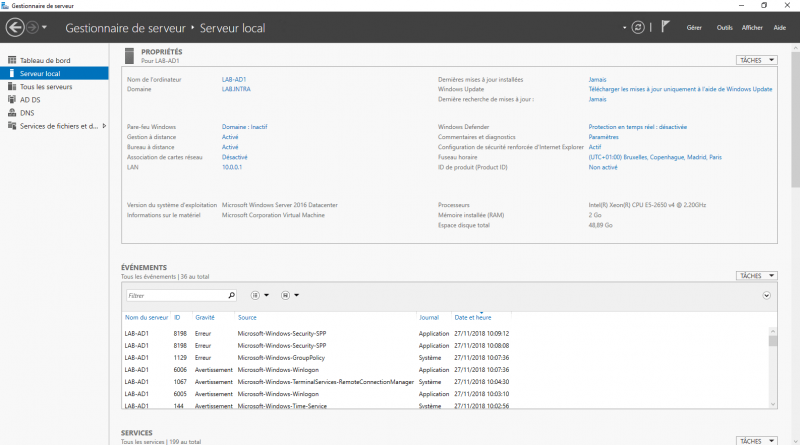 Environnement Active Directory créé