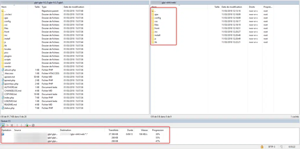transfert ftp en cours