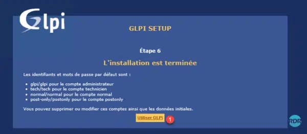 Installation de GLPI terminée