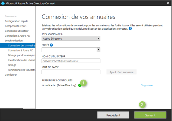 Azure AD Connect configure AD local