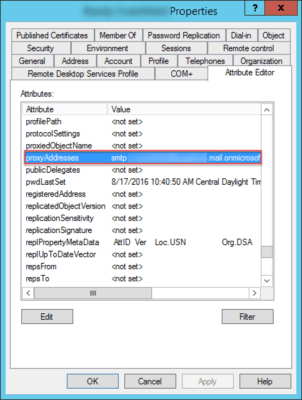 attribut proxyAddresses