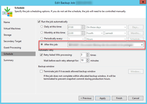 Veeam : planification After this job