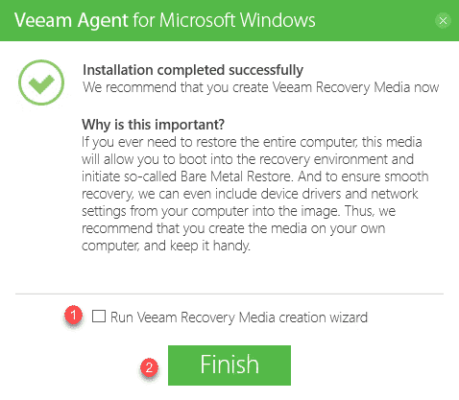 Veeam agent installation terminee