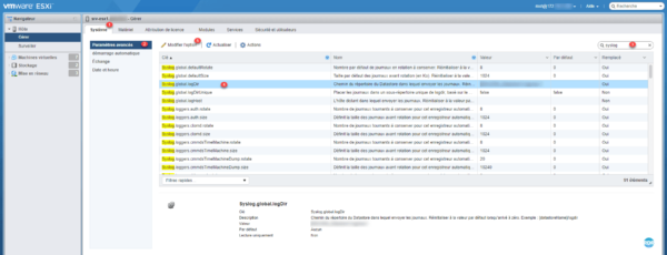 esxi erreur journalisation