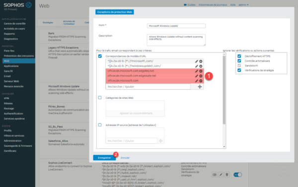 sophos xg exception windows update