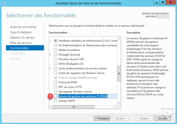 Assistant liste fonctionnalité, choisir IPAM