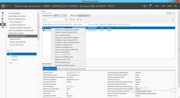 Actions sur serveur DHCP