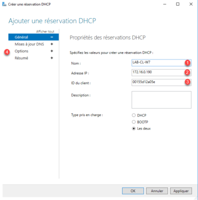 Réservation DHCP