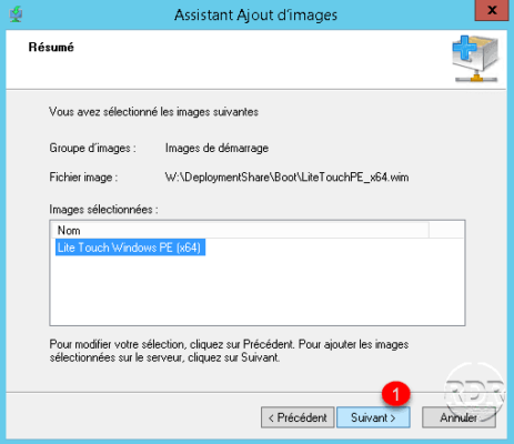 Résumé de l'image de démarrage avant ajout