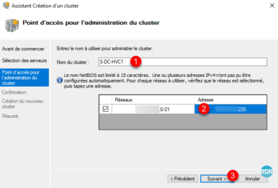 Nom et IP du cluster