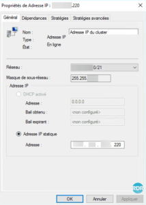 Configuration IP du cluster