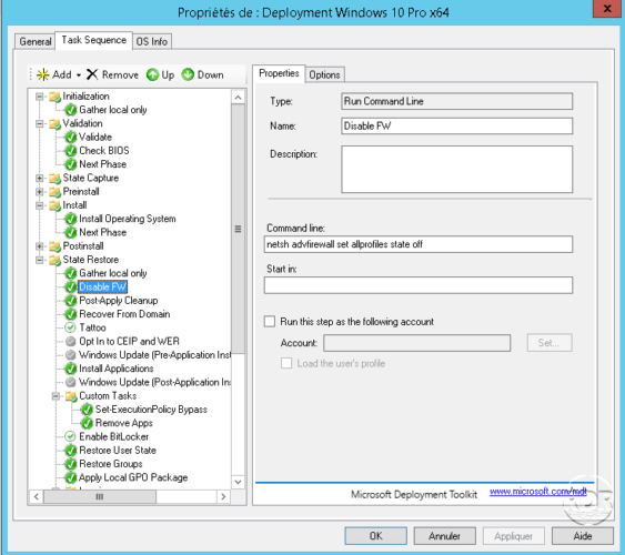 Tache désactivation firewall