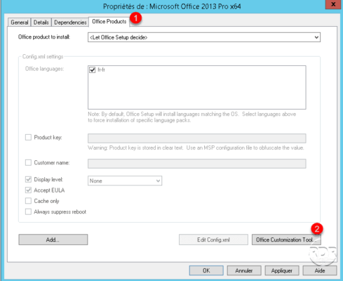 Outil de personnalisation de l'installation d'Office