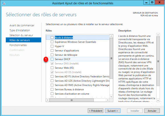 Seleccionar el rol de DHCP