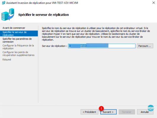 Valider le serveur de réplication déjà renseigné