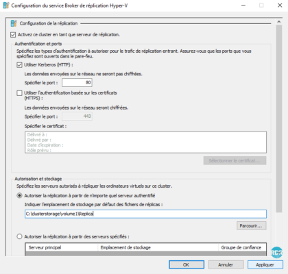 Configuration de la réplication sur Hyper-V