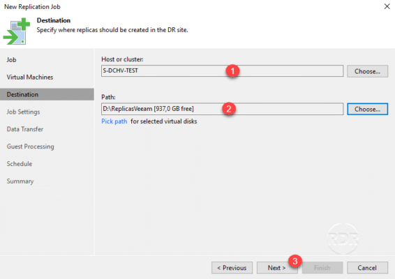 Configuration de la destination