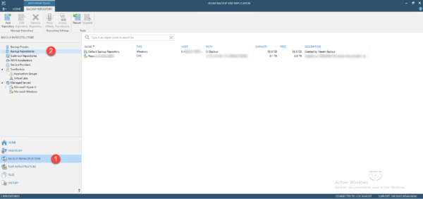 Veeam ajouter depot