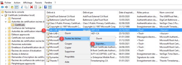 Export du certificat