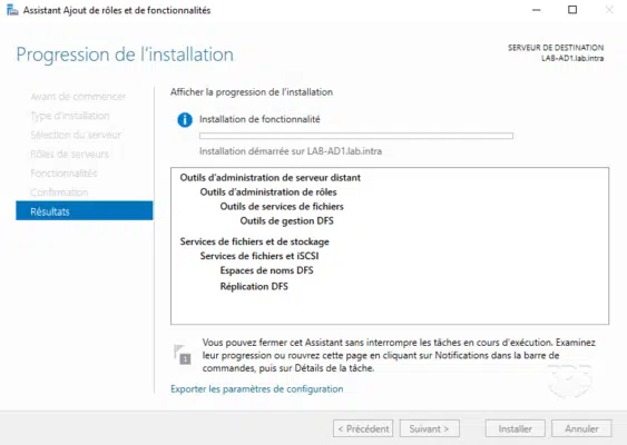 Patienter durant l'installation de DFS
