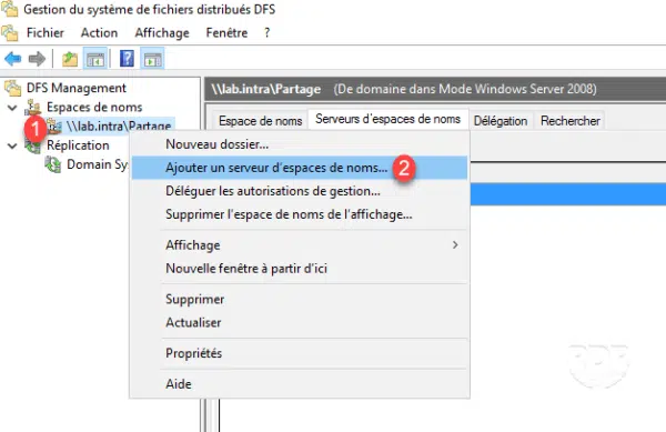 Ajout d'un serveur au namespace dfs