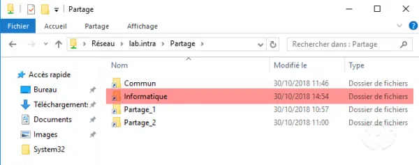Partage disponible dans l'explorateur sur l'espace de nom DFS
