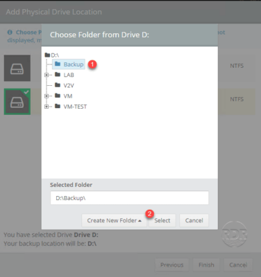 Altaro Backup - sélectionner le dossier