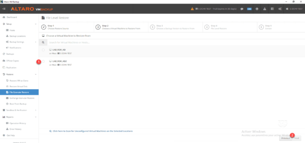 Alrato Backup - sélectionner la vm