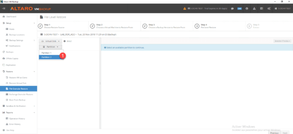 Altaro backup - choisir la partition