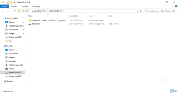 Altaro backup - disk restored