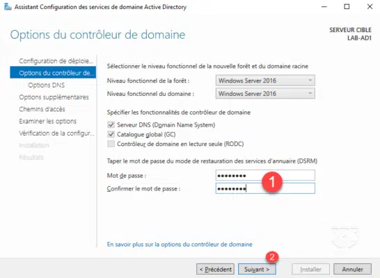 Saisir le mot de passe de restauration