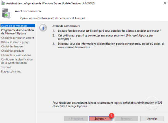 Asistente de configuración de WSUS