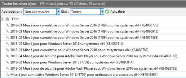 Liste des mises à jour