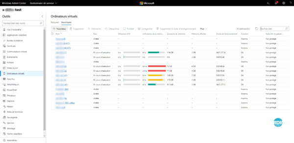 Admin Center - VM list