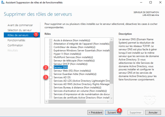 Uncheck DNS and AD DS