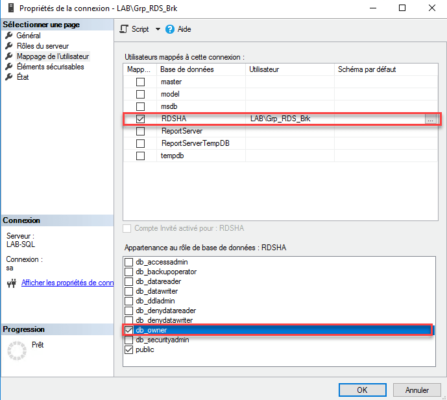 Edit connection for database
