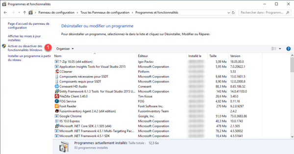 Windows programs and features