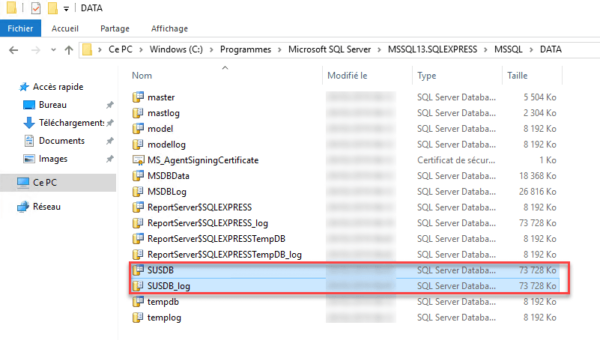 Databases files SUSDB