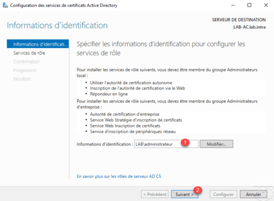Credential informations - identifiant pour autorité certification entreprise