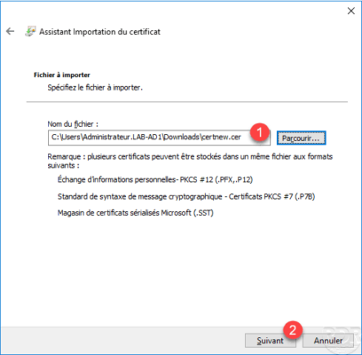 Select certificate file
