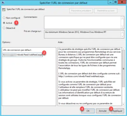 Configuration de l'URL du service RemoteApp / Configuring the RemoteApp Service URL