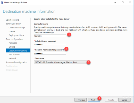 Server Name and password for Administrator