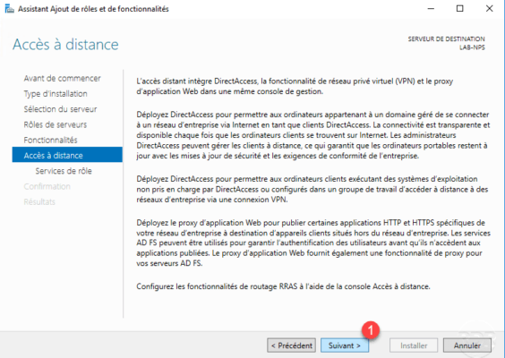 Aperçu des rôles dont Serveur VPN / Overview of roles including VPN Server