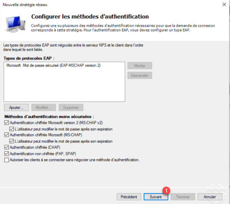Configuring authentication on the VPN server