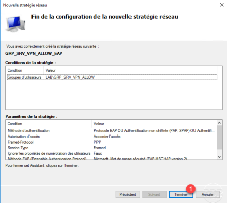 Policy configured for VPN server access