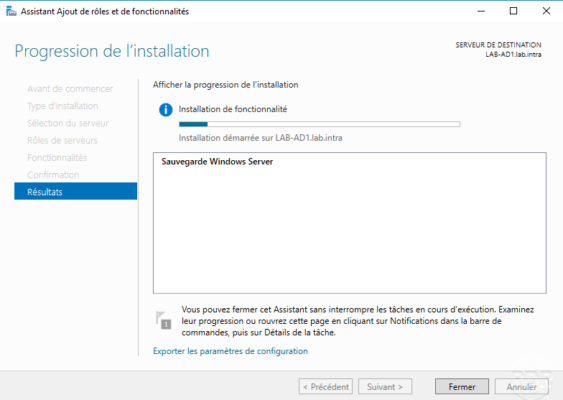 Wait while installing Windows Backup