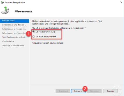 Choose the location of the Windows backup