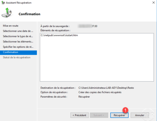 Confirm restore Windows Backup