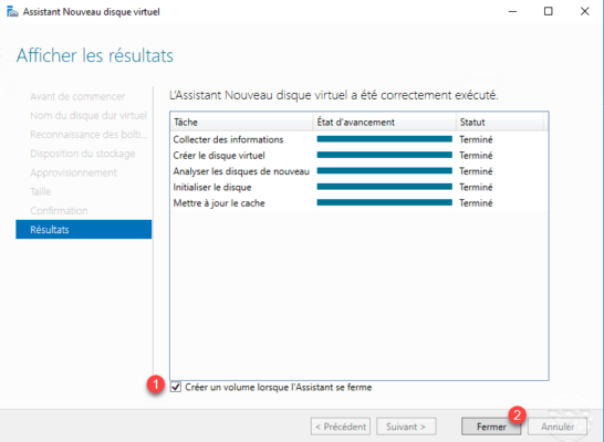 Disque virtuel créé sur le pool de stockage / Virtual disk created on the storage pool